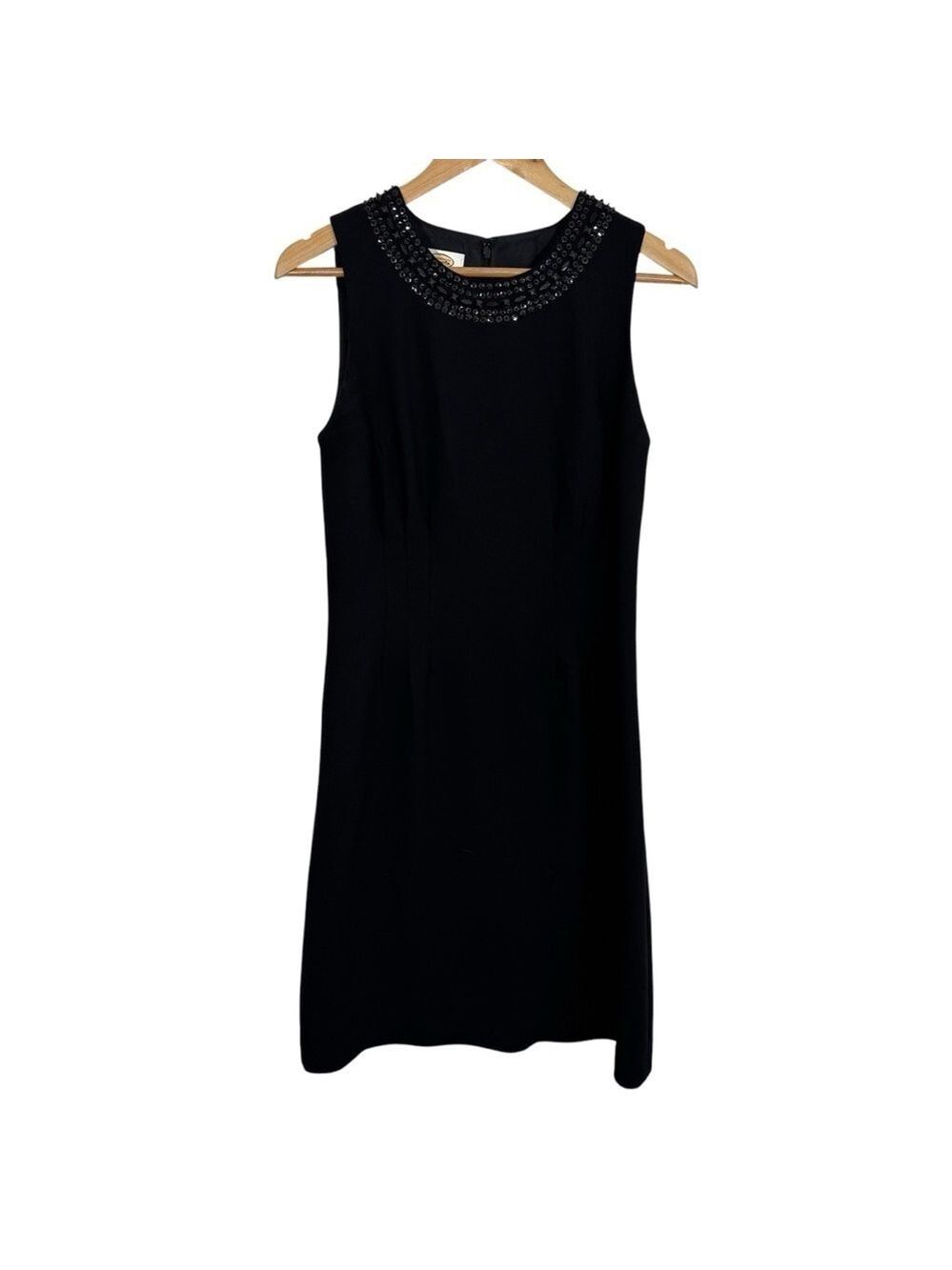 Vintage Talbots Sleeveless Dress Sz 12 Black Fitted Beaded Neckline Party EUC